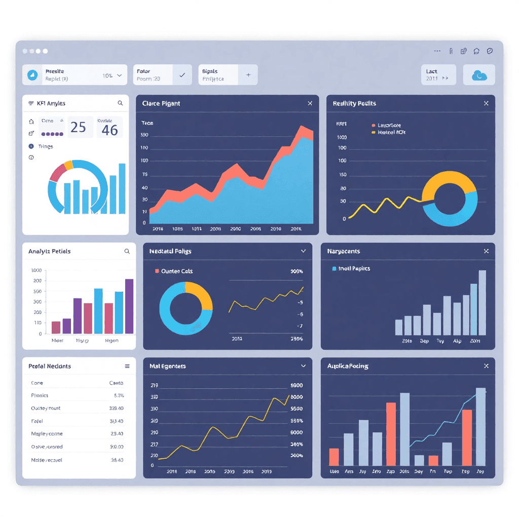 modern analytics dashboard with business intelligence charts, KPI widgets, and financial reports